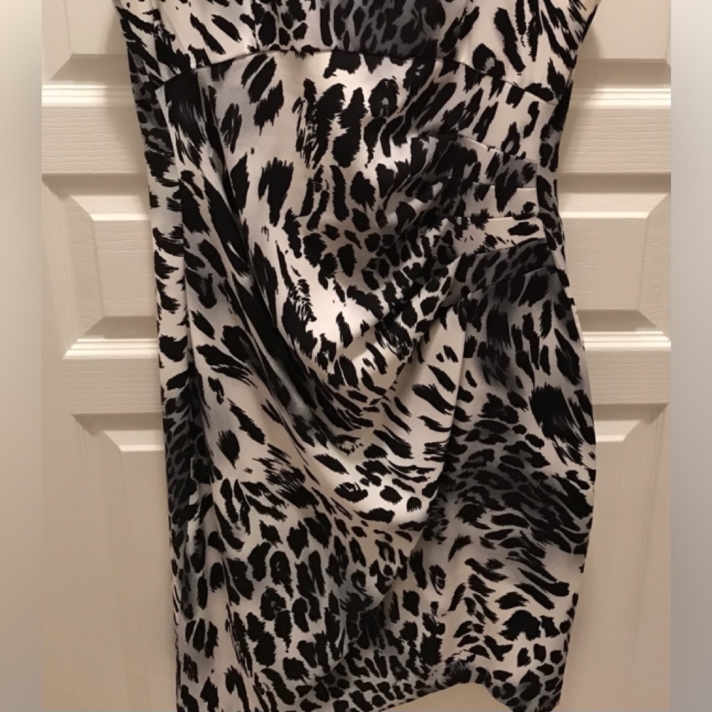 Elegant Black and White Animal Leopard Print Ruched Dress